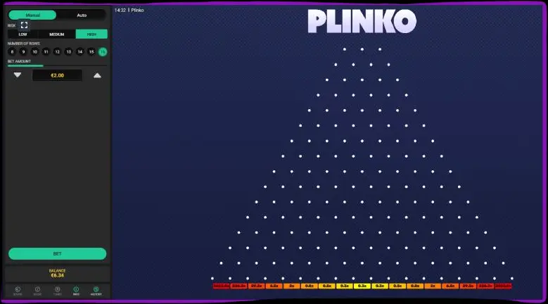 Opzioni di scommessa Plinko.